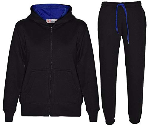 A2Z 4 Kids Girls Plain Tracksuit Contrast Purple And Grey Fleece Hoodie with Joggers Jogging Pants Sports Sweatpants Activewear Set Age 5-13 Years