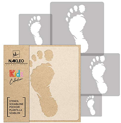 NAKLEO Schablonen Malen für Kinder, 5 Stück Set 9x9 bis 34x34cm Füße Finger Fußabdruck, Wiederverwendbare Kunststoff für Kinderzimmer Malvorlage Raumdekoration, Basteln DIY Wand Möbel Papier