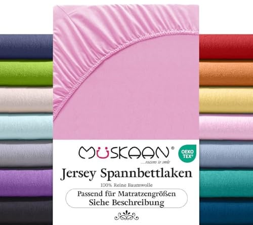 Müskaan Spannbettlaken 180x200 cm – 200x200 cm | 100% Baumwolle Jersey Bettlaken – Weiches Spannbetttuch für Matratzen bis 22 cm Höhe – Rosa