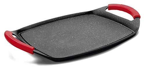 MGE - Plancha Grill - Plancha de Cocina con Revestimiento de Piedra - Plancha de Asar - Plancha para Arepas - Bandeja Asadora de Aluminio con Revestimiento Antiadherente - Budare - 47 x 29 cm