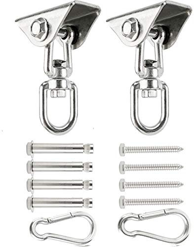 Toolly Antirust 304 Stainless Steel Swing Hangers Suspension Hooks, 1000lbs Capacity, 360° Rotate Swing Hooks with 4 Screws for Yoga Seat Hammock Chair Sandbag Swing ( Pack of 2)