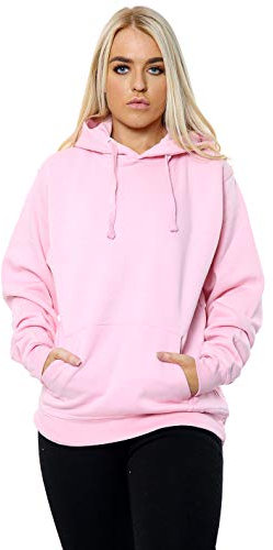 imporio 11 Women Ladies Oversized Pullover Plain Hoodie Top With Out Zip Hoodies Sweatshirt Top Jumper UK 10-18 (Baby Pink, MEDIUM UK 12-14)