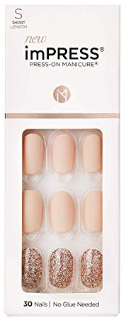 KISS imPRESS – Manucure à presser, évanesce, carré de longueur courte, avec technologie PureFit, comprend un tampon de préparation, une mini lime, un bâton à cuticules et 30 faux ongles