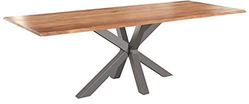 SAM Baumkantentisch 300 x 100 cm Spyro, Akazienholz naturfarben & massiv, Esszimmertisch mit silbernem Spider-Metallgestell, Platte 26 mm
