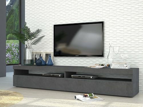Dmora Mobile Porta TV Nemo, Credenza Bassa da Soggiorno a 2 Ante, Base Porta Televisione, 100% Made in Italy, cm 200x45h36, Ardesia