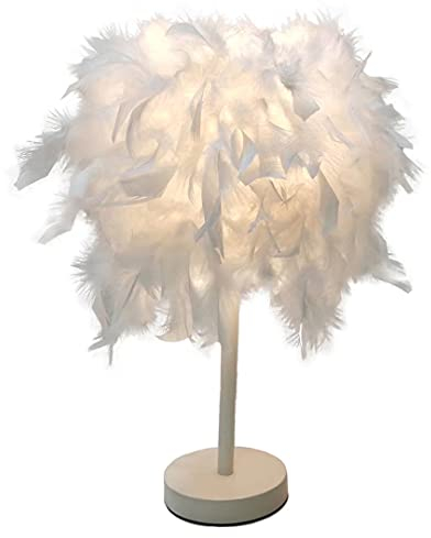 GUANSHAN Mini-Tischlampe mit weißen Federn, Nachttischlampe, Tischleuchte, Schreibtisch, Federlampenschirm für Schlafzimmer, Heimdekoration, Fotografie-Requisiten, Stil 2, S