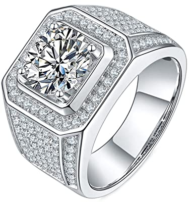 ANAZOZ Pt950 Herren Ring Platin, 3ct Moissanite Hohl Ehering Herren Echtschmuck