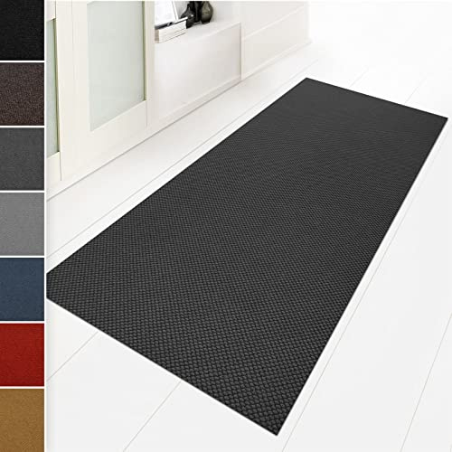 KARAT Tapis Anti-salissures Hong Kong - Tapis d'entrée résistant au UV Lavage - Grande capacité de rétention des saletés - Surface raffinée élégante, Dos en Gel antidérapant (Anthracite, 80 x 150 cm)