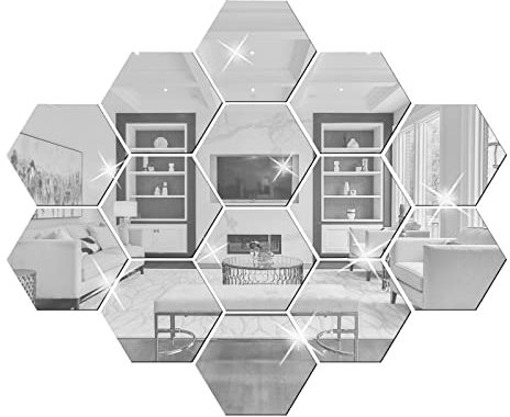 FGYZYP 12 Stück Spiegel Wandaufkleber Hexagon Acryl Aufkleber, 3D Abnehmbare Acryl Waben DIY Spiegel Aufkleber, Nicht Glas Wandfolie Kunststoff Fliesen für Zuhause Hintergrund Wohnzimmer Schlafzimmer