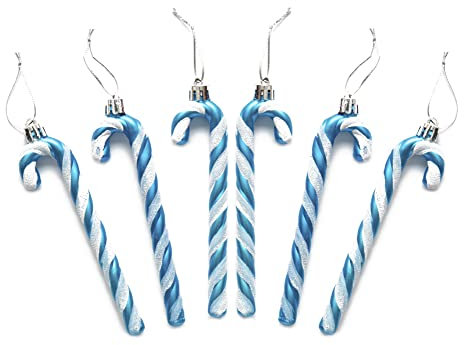 Pack of 6-13CM Glitter Candy Cane –Christmas Tree Hanging Decoration Bauble Xmas Ornament (Turquoise)