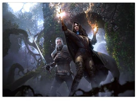 Displate Offiziell Witcher MetallPoster Magnetische Befestigung Inklusive Lizenziert Bilder Hochwertiges Poster Wild Hunt Yennefer and Geralt Poster 67.5 cm x 48 cm