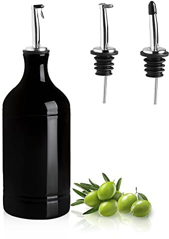 Sweejar Bouteille distributrice d'huile d'olive en céramique, protège l'huile pour réduire l'oxydation, de sirop de café et d'autres liquides, lot de 1.467 ml (noir)