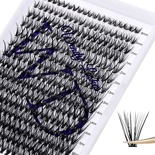 Faux Cils Individuel 300PCS 30D C Curl 0.07mm Cluster Volume Russe Cils Individuels Mix 8-16mm Extensions de Cils Bouquet Naturels Cluster Cils Bricolage à la Maison(Cluster-30D-0.07-C-MIX8-16)