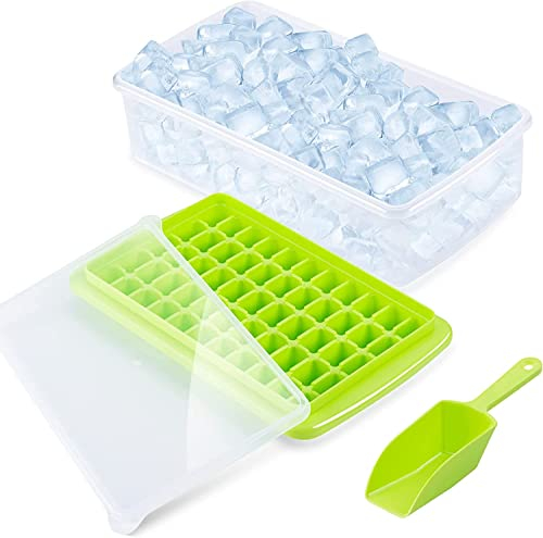 Cubiteras Para Hielo Con Tapa Ninonly Moldes Para Cubitos De Hielo Con Tapa 55 Cubos Fácil Extracción Apilables Bandejas Para Cubitos De Hielo Para Congelarse Alimentos, Agua, Cócteles, Whisky(Verde)