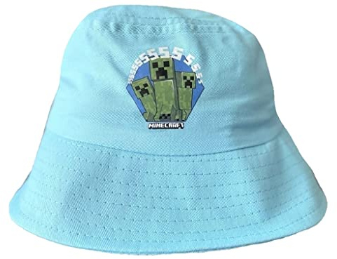 Minecraft Creeper Kinder Fischerhut Jungen Sommerhut Hut 52-54 Grün Blau 100% Baumwolle