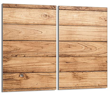 DarHaus Tabla de cortar decorativa de cristal templado y cubre vitro, Placa protectora de vitrocerámica 30 x 52 cm 2 piezas, para inducción, protección contra salpicaduras, decoración, MADERA