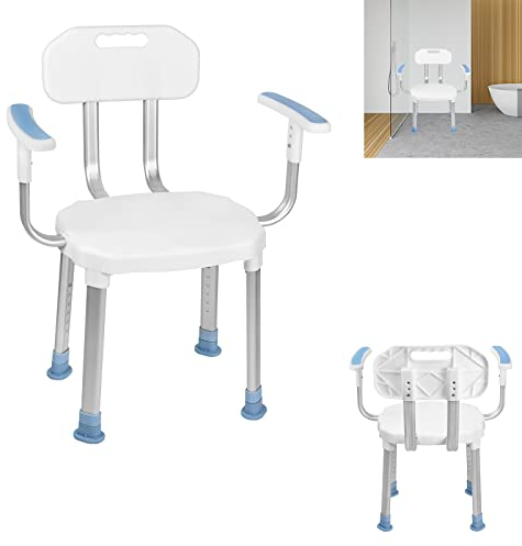 Aufun Duschstuhl mit Rückenlehne und Armlehne, rutschfest, Duschhocker höhenverstellbar, Duschstuhl für senioren- Tye C