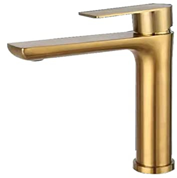 FQYEP Wasserhahn Waschbecken Bad, Messing, Einhebelmischer Waschbecken, Badarmatur Wassersparend, Einhebel-Mischbatterie, Keramikspule, Mischbatterie Einhebel, Gebürstetes Gold