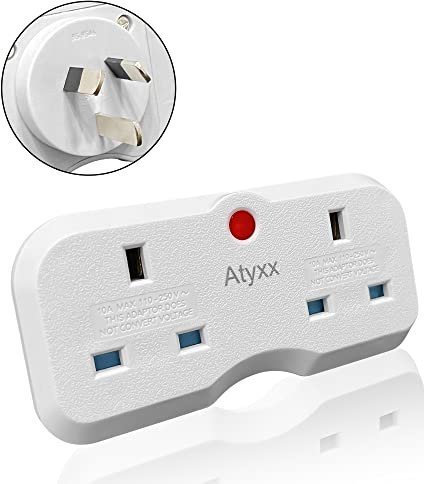 Atyxx UK To Australia Travel Plug - Double Socket Australian Plug Adaptor With Power Indicator - Easy To Remove, Space Saver China Travel Adapter - Compatible With Sockets In China, Argentina & More