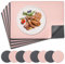 NOSTHEART Tischsets Abwaschbar 8er Set, Platzsets Abwischbar Tischsets Leder Hitzebeständig rutschfest Platzdeckchen mit Untersetzer Rund, Doppelseitigen Mit Randnähten, Rosa Grau