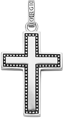 Giorgio Martello Milano Anhänger Kreuz, Rand Mit Kugeloptik, Silber 925 Silber, 4 Cm 925 Sterling Silber