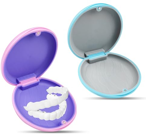 Avesteir 2 Stück zahnspangendose, gebissdose, zahnprothesen behälter, prothesendose, zahnprothesendose, zahnspangenbox, spangendose, dose für zahnschiene, für täglichen Gebrauch (Rosa und Blau)