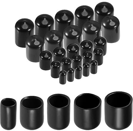 TOP-VIGOR Lot de 25 embouts en caoutchouc ronds et flexibles en vinyle noir pour vis, tubes, câbles, fils, cylindres, etc. 6 mm, 9 mm, 12 mm, 16 mm, 19 mm ID