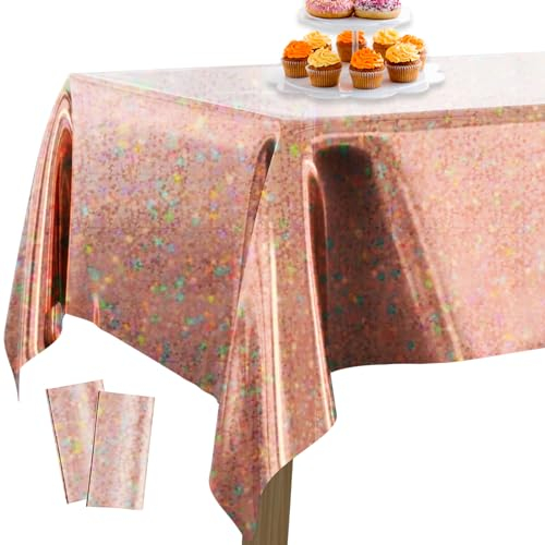 PartyWoo Folientischdecke Rosegold, 2 STÜCK Irisierende Tischdecke mit Punkten, 137 x 274 cm/ 54 x 108 Zoll Rechteckige Tischdecke Abwaschbar für 6 bis 8 Fuß Tisch, Tischdecke für Geburtstag, Hochzeit