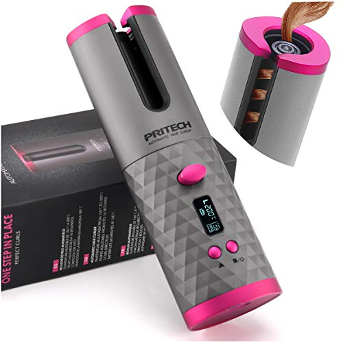 Automatisch Lockenstab Kabelloser Locken Lockenwickler, 6 Temperatureinstellungen und LCD Temperaturanzeige für Wellen Locken mit Eingebautem Akku und USB Aufladen, Tragbare für Weltweite Reisen…
