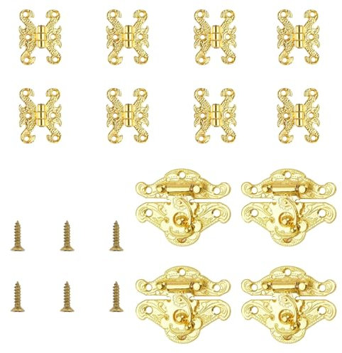 MOROBOR Gold Schmuck Box Latch Hasp Gold Hut Shaped Lock Schnalle Mini Box Scharniere für DIY Schmuck Box, Holz Fall Schmuck Brust Aufbewahrungsbox 4 Sets 12 PCS, Box nicht enthalten