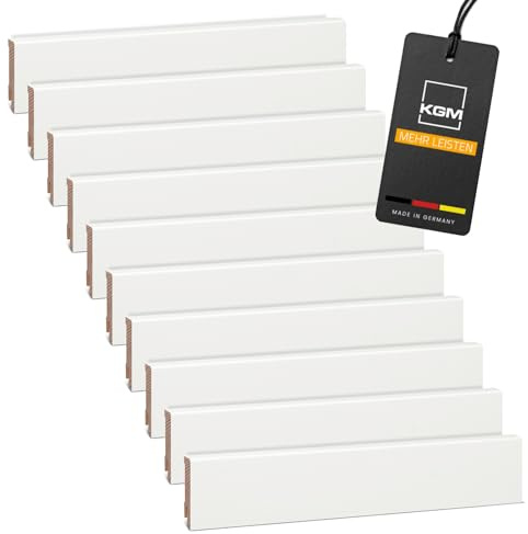 KGM Massivholz Sockelleiste Modern - Weiß - 2400 x 16 x 58 mm - 20 Stk. | Kiefer lackiert, kratzfest & abwischbar, Fußbodenleiste, Kabelkanal, Wandabschluss, lösemittelfrei, für Laminat & Vinyl, 48m