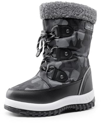 DREAM PAIRS KIDS Bambini Stivali da Neve Antiscivolo Caldo Invernali Stivali Stivali per Bambini Alla Moda da Esterno,Size 35,Nero Bianco,SDSB2228K