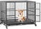 Yaheetech Hundekäfig hochbelastbar, Transportbox Schwerlast, Gitterbox aus Eisenrohr für mittelgroße/große Hunde, 2 Türen & Herausnehmbare Bodenwanne, 106x85x68 cm, Schwarz