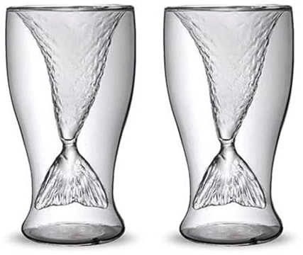 MINGZHE 2 Stück Meerjungfrau-Gläser, Meerjungfrau-Geschenkbecher für Frauen, Mädchen, Mutter, Meerjungfrau-Schnapsglas, Meerjungfrauenschwanz-Weingläser für Bier, Whiskey, Cocktail, Geburtstag, Braut,