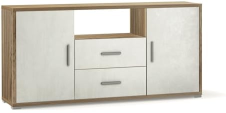 Mondo Viro Mobile 2 Türen 2 Schubladen aus Holz Twinfit Anrichte Eingang 174 x 41 82h cm (Nussbaum Stelvio/Oxid weiß)