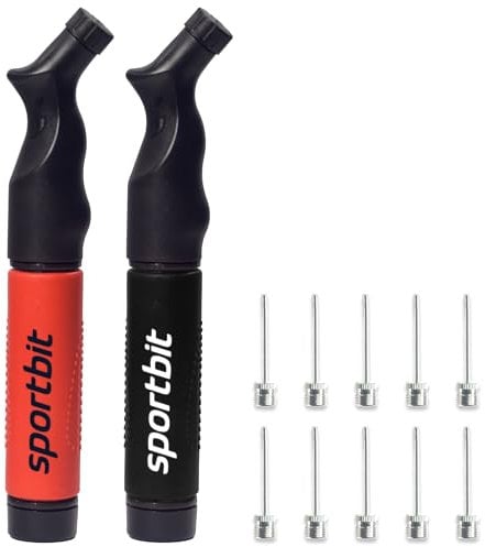 SPORTBIT Ball Pump for Sports Balls - Push & Pull Inflating System - Hand Pump for All Exercise Balls - Volleyball Pump, Basketball Inflator, Football & Soccer Ball Air Pump - Goes with 5 Needles Set