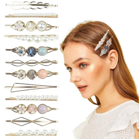 12 Pièces Ensemble d'Épingles à Cheveux en Pinces à Cheveux Géométriques Barrettes à Cheveux en Métal Décoratives Bijoux de Coiffure Accessoires pour Fille Femmes Fête Mariage