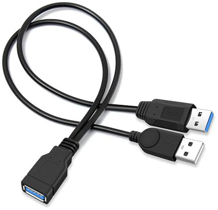 Y Répartiteur Câble USB 3.0 A Femelle vers Double USB 2.0 A Mâle, Cordon d'Extension d'Alimentation Y Charge Supplémentaire et Transfert Données pour Ordinateurs, Téléphones (35cm/12Pouces)