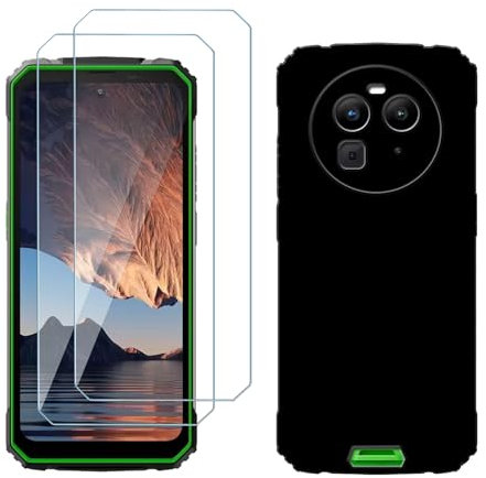 LYZXMY Hülle für Blackview BV8100(6.5) Schwarz Handyhülle + 2 Stück Gehärtetes Glas Schutzfolie, Case Weich Silikon TPU Schutzhülle Cover