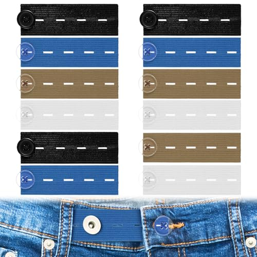 Tyqour 12 Stück Hosenbunderweiterung Knopf Taille, 8,5x2,3cm Elastische Taillenverlängerungen Einstellbar Jeans Taille Erweiterung Knopf Bund-Expanders Knopfverlängerung für Jeans Hosen Umstandshose