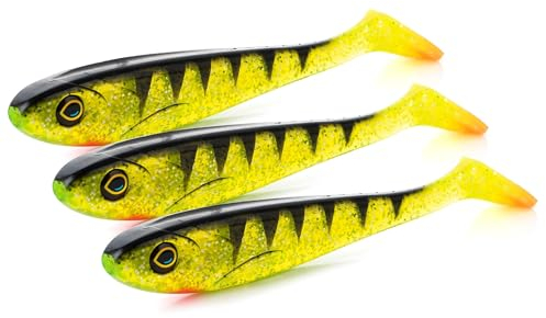 Zite Fishing Inzite Flanker Hecht-Shad 18,5cm - UV-Aktiver Gummiköder für Hecht-Angeln – Robuster & Effektiver Gummifisch – Fängiger Hecht-Köder (3X Lightning Perch)