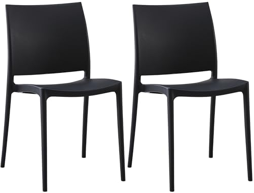 CLP 2er-Set Gartenstuhl Meton, stapelbar, pflegeleicht aus Kunststoff, wetterfest & UV-beständig, bis 150 kg belastbar, Farbe:schwarz