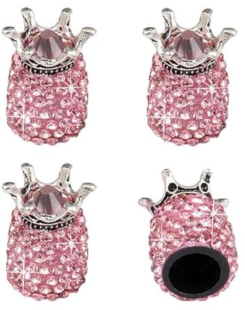 VIDSTW 4 Stück Kristall Ventilkappen Krone, Universal für Auto, Fahrrad, LKW, Motorrad - Staubdicht (Rosa)