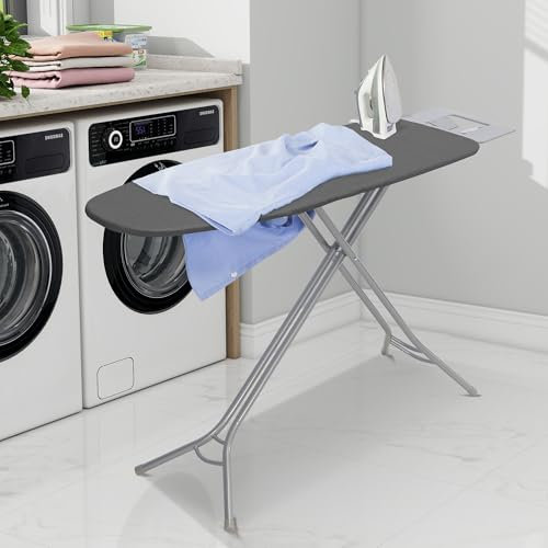 Storageideas Ironing Board 48 x 15 with Iron Holder, Adjustable Height 26 to 36, Full Size Space-Saving Foldable Iron Board with Padded Removable Cover, Sturdy Steel Frame and Legs, Gray