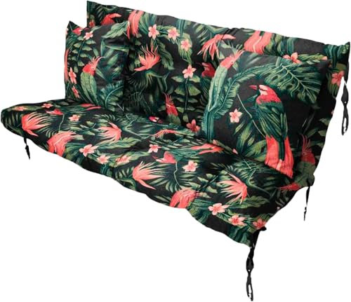 Filippo Sitzauflagen Gartenmöbel 100 x 55 x 55 cm Papageien - Kissen Hollywoodschaukel Beständig Gegen Schimmel – Handgefertigt Polster für Hollywoodschaukel mit Befestigungsschnüre