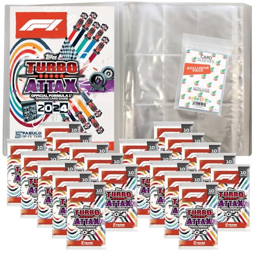 Bundle mit Topps - Turbo Attax Formel 1 2024-1 Leere Sammelmappe + 20 Booster + Exklusive Collect-it Hüllen