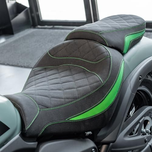 Sitzbank Fahrer Beifahrer Sitz für Vulcan S 650 2015–2026 (Grün) | Bequemer auf langen Fahrten, Guter Halt für den Lendenbereich, Zwei-Personen Doppel, Einfache Install