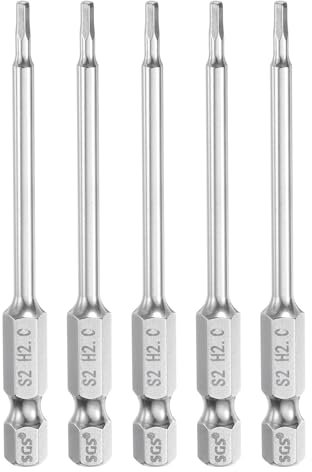 sourcing map 5pcs Hex Head Wrench Drill Bit 2mm (H2) Metric 1/4 Hex Shank 75mm (3) Long Magnetic S2 Steel Screwdriver Bits Industrial Grade Hexagon Flat Tip Drill Bits for Screws