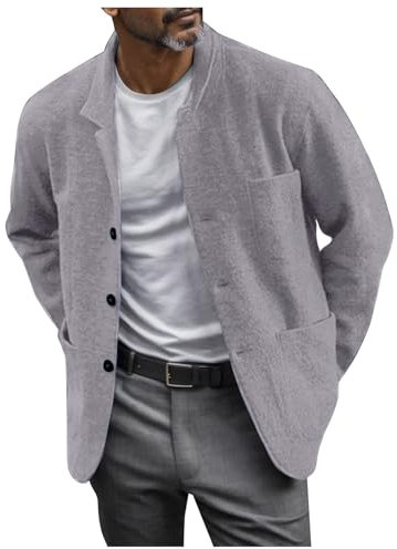 Giacca da uomo in puro colore giacca con risvolto Pocket Jacket Casual Western Business Jacket Mens Cappotti invernali per il freddo, Grigio chiaro, XXL