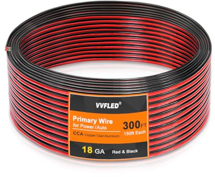 18 Gauge Electrical Extension Cable, 150FT / 46m Flexible Soft Red Black 2 Pin 18 AWG CCA Wire, 2 Cord Low Voltage Extension Wire for LED Strip Lights Auto Motor Wiring DC 12V
